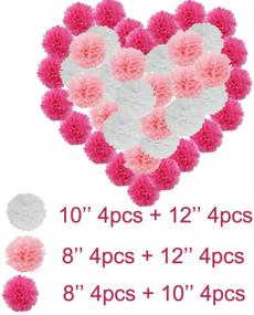 img 2 attached to 🎉 24pcs Craft Paper Tissue Pom Poms, Doubletwo Ceiling Decor Wall Decor; 12inches 10inches 8inches Hanging Paper Pom-poms Flower Ball Wedding Party Outdoor Decoration Flowers Craft Kit - Pink White