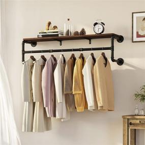 img 3 attached to 👕 45.5in Industrial Pipe Wall Mounted Garment Rack with Top Shelf - GREENSTELL, Space-Saving Display Hanging Clothes Rack, Heavy Duty Detachable Multi-Purpose Hanging Rod for Closet Storage