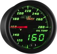 maxtow double vision 280 f oil temperature gauge kit - black face - green led dial - analog & digital readouts - trucks - 52mm logo