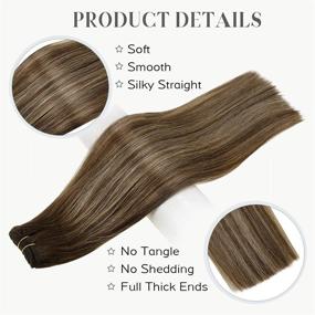 img 1 attached to Premium 18 Inch Brown Hair Extensions: Real Human Hair, Sew-In Weft, Double Weft, Remy Straight Hair - Chocolate Brown to Honey Blonde & Brown Shade - 100g