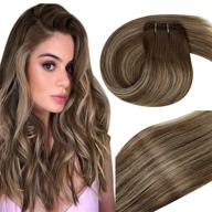 premium 18 inch brown hair extensions: real human hair, sew-in weft, double weft, remy straight hair - chocolate brown to honey blonde & brown shade - 100g logo