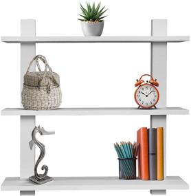 img 2 attached to 📸 Sorbus Floating Shelf Set of 3 - Asymmetric Square Wall Shelf, Decorative Display for Trophies, Photo Frames, Collectibles, and More (3-Tier, White)