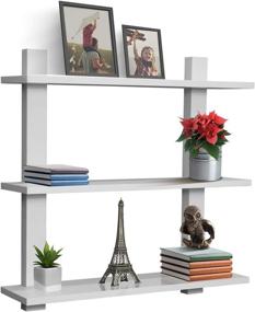 img 4 attached to 📸 Sorbus Floating Shelf Set of 3 - Asymmetric Square Wall Shelf, Decorative Display for Trophies, Photo Frames, Collectibles, and More (3-Tier, White)