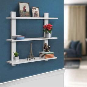 img 3 attached to 📸 Sorbus Floating Shelf Set of 3 - Asymmetric Square Wall Shelf, Decorative Display for Trophies, Photo Frames, Collectibles, and More (3-Tier, White)
