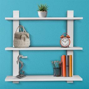 img 1 attached to 📸 Sorbus Floating Shelf Set of 3 - Asymmetric Square Wall Shelf, Decorative Display for Trophies, Photo Frames, Collectibles, and More (3-Tier, White)