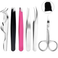 👁️ bememo 6-piece eyelash extension tweezers kit: lash tweezers, brow scissors, fake extensions tweezer set applicator logo