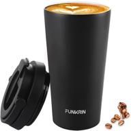 🍵 funkrin 16oz insulated coffee mug with ceramic coating - vacuum stainless steel wine tea tumbler, lid & handle included - double wall leak-proof thermos mug for travel, office, school, party, camping logo