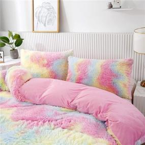 img 1 attached to 🛏️ RYNGHIPY 3Pcs Colorful Pink King Size Plush Shaggy Duvet Cover Set with Pillowcases - Ultra Soft Fluffy Velvet Bedding with Hidden Zipper Closure