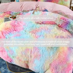 img 2 attached to 🛏️ RYNGHIPY 3Pcs Colorful Pink King Size Plush Shaggy Duvet Cover Set with Pillowcases - Ultra Soft Fluffy Velvet Bedding with Hidden Zipper Closure