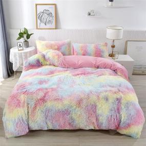 img 4 attached to 🛏️ RYNGHIPY 3Pcs Colorful Pink King Size Plush Shaggy Duvet Cover Set with Pillowcases - Ultra Soft Fluffy Velvet Bedding with Hidden Zipper Closure