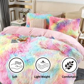 img 3 attached to 🛏️ RYNGHIPY 3Pcs Colorful Pink King Size Plush Shaggy Duvet Cover Set with Pillowcases - Ultra Soft Fluffy Velvet Bedding with Hidden Zipper Closure