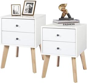 img 4 attached to 🛏️ TaoHFE Set of 2 White Modern Nightstands with 2 Drawers - Bedroom/Living Room/Office Furniture, White Beside Table