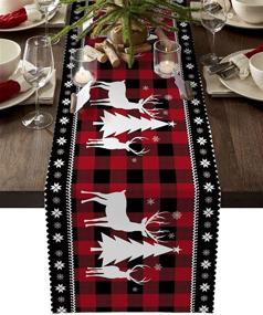 img 3 attached to 🎄 Red Check Cotton Linen Winter Christmas Table Runner