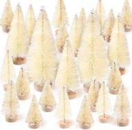 satinior 60-piece artificial mini christmas tree sisal snow trees: premium pine trees ornaments with wooden base for christmas party home decoration (4 sizes, white) logo
