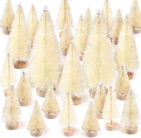 img 4 attached to SATINIOR 60-Piece Artificial Mini Christmas Tree Sisal Snow Trees: Premium Pine Trees Ornaments with Wooden Base for Christmas Party Home Decoration (4 Sizes, White)