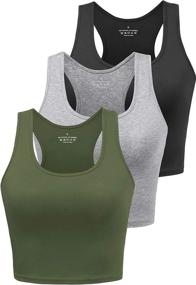 img 4 attached to 👚 3-Pack Women's Cotton Sports Crop Tank Tops: Racerback Workout Shirts for Gym, Yoga, and Running