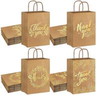 🎁 whaline 16pcs thank you gold foil kraft paper gift bags with handle - 4 styles - party favor bags for wedding, birthday, baby shower party favors - 6.3 x 8.7 x 3.1inch, brown paper bags logo