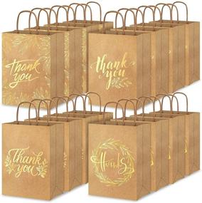 img 2 attached to 🎁 Whaline 16Pcs Thank You Gold Foil Kraft Paper Gift Bags with Handle - 4 Styles - Party Favor Bags for Wedding, Birthday, Baby Shower Party Favors - 6.3 x 8.7 x 3.1inch, Brown Paper Bags