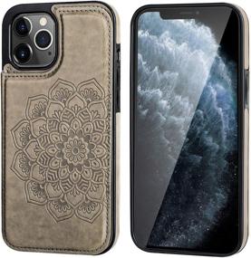 img 2 attached to Vaburs iPhone 12 Pro Max Case Wallet with Card Holder: Embossed Mandala Pattern, Double Magnetic Buttons, Gray