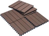 🏞️ sunnygalde 12"x12" wood plastic interlocking flooring tiles, 4-slats straight pattern, ideal for patio, balcony, porch, backyard - pack of 6 tiles logo