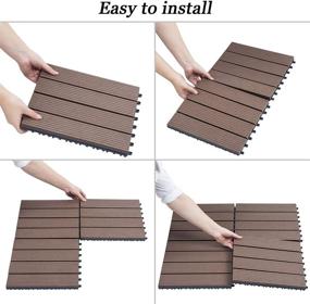 img 2 attached to 🏞️ SunnyGalde 12"x12" Wood Plastic Interlocking Flooring Tiles, 4-Slats Straight Pattern, Ideal for Patio, Balcony, Porch, Backyard - Pack of 6 Tiles