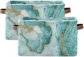 img 4 attached to 📦 KEEPREAL Turquoise Marble Texture Large Canvas Storage Basket (2PACK) - Stylish Organizational Solution for Home or Office