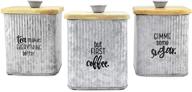 🏡 stylish auldhome design farmhouse galvanized canisters: set of 3 storage containers for coffee, tea, and sugar in galvanized iron & wood design logo