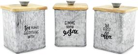 img 2 attached to 🏡 Stylish AuldHome Design Farmhouse Galvanized Canisters: Set of 3 Storage Containers for Coffee, Tea, and Sugar in Galvanized Iron & Wood Design