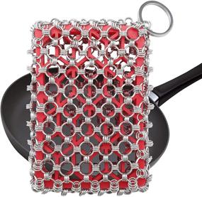 img 4 attached to 🍳 SGAGO Cast Iron Skillet Cleaner with Built-in Silicone and 316 Stainless Steel Chainmail for Easy Cleaning of Cast Iron Pan, Griddle, Baking Kitchen Cookware – Dishwasher Safe (Red)