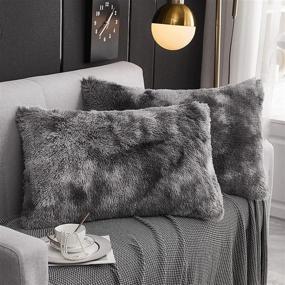 img 4 attached to 🛏️ WERDIM Shaggy Fluffy Faux Fur Pillowcases: King Size 2-Pack with Button Closure and Velvet Texture (Tie Dye Dark Grey, 20 X 36 Inches)