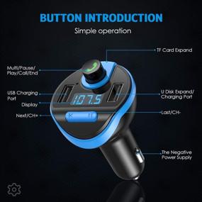 img 2 attached to 📻 Upgraded Criacr Bluetooth FM Transmitter for Car with Dual USB Charging Ports, Hands-Free Calling, U Disk, TF Card MP3 Music Player - Wireless FM Radio Transmitter Adapter Kit (Light Blue)