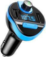 📻 upgraded criacr bluetooth fm transmitter for car with dual usb charging ports, hands-free calling, u disk, tf card mp3 music player - wireless fm radio transmitter adapter kit (light blue) logo