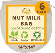 🥛 2022 new - 6 pcs 14"x14" nut milk bag - 100% organic unbleached cotton cheesecloth bags/food strainer, nut milk bag reusable for oat milk, almond milk, cheese making, celery juice logo