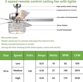 img 2 attached to 52-inch Crystal Ceiling Fan with Lights Chrome Chandelier, 5 Reversible Blades, Remote Control, 3 Speeds, Ideal for Indoor, Living Room, Decoration Ceiling Fans