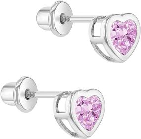 img 3 attached to 💎 Sparkling Rhodium Plated Heart Bezel Cubic Zirconia Screw Back Earrings for Little Girls - Safe Studs for Baby Girls, Kids, and Young Girls - Small Heart Love Earrings