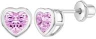 💎 sparkling rhodium plated heart bezel cubic zirconia screw back earrings for little girls - safe studs for baby girls, kids, and young girls - small heart love earrings logo