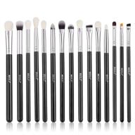 🖌️ beili 15pcs eye makeup brushes set - natural goat hair eyeshadow brushes for soft blending, concealers, eyebrow, eyeliner - professional make up brushes set (black) logo