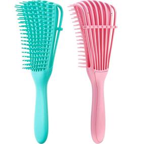 img 4 attached to 💁 Detangling Brush for Afro-American/African Textured Hair 3a to 4c - Kinky, Wavy, Curly, Coily, Wet, Dry, Oily, Thick, Long Hair - Knots Detangler - Easy to Clean (Pink/Green)