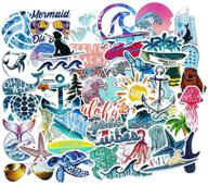 🏄 beach surfing sticker pack: 50pcs blue waves, turtle, and lively decals for laptop, water bottles - perfect for teen girls logo