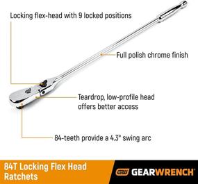 img 3 attached to 🔧 Гаечный ключ GearWrench 1/2" с фиксатором и гибкой головкой Teardrop 24" с 84 зубцами - Премиум качество для оптимальной производительности