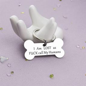 img 1 attached to 🐾 Funny Pet Dog Tag Keychain: Personalized 'I'm Lost' ID Tag for Cats and Dogs - Engraved Bone Shape in Silver