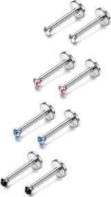 img 2 attached to 👃 Enhance Your Style with Besteel 8pcs 18G Stainless Steel Lip Rings, Labret Monroe Nose Studs, Ear Piercings, Tragus - Choose Bar Length 6-12mm