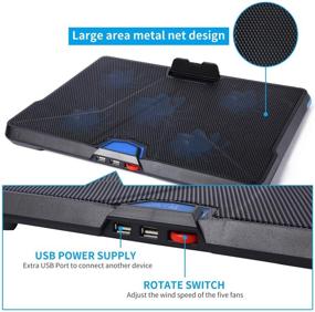 img 1 attached to 🔥 Laptop Cooling Pad Stand, Coolertek USB Powered Gaming Cooler with 5 Silent Fans, Dual USB 2.0 Ports, Adjustable Cooling Pad for 12-17.3" Laptops, Compatible with K13 Blue Light Design