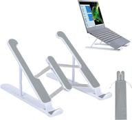 🔽 adjustable ergonomic laptop stand for desk - 8 angles anti-slip laptop riser compatible with macbook, hp, dell, lenovo and more - fits all laptops 10-15.6” (white) logo