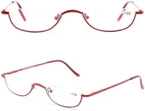 img 1 attached to REAVEE 2-Pack Half Moon Reading Glasses with Spring Hinge, Retro Designer Look, Slim Frame, for Women and Men, Stylish Eyeglasses with Pouch, Red and Gun Grey, 2.5 Strength