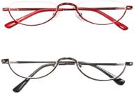 reavee 2-pack half moon reading glasses with spring hinge, retro designer look, slim frame, for women and men, stylish eyeglasses with pouch, red and gun grey, 2.5 strength logo