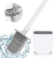 🚽 greatin silicone toilet brush and holder set - flexible bendable brush head for easy toilet corner cleaning - floor standing & wall mounted bathroom toilet brush, white logo