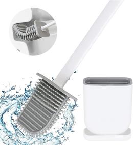 img 4 attached to 🚽 GREATIN Silicone Toilet Brush and Holder Set - Flexible Bendable Brush Head for Easy Toilet Corner Cleaning - Floor Standing & Wall Mounted Bathroom Toilet Brush, White