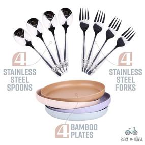 img 3 attached to 🌿 Eco-Friendly Bamboo Plates and Stainless Steel Silverware Set for Kids - 12-Piece Self-Feeding Dishwasher Safe Tableware