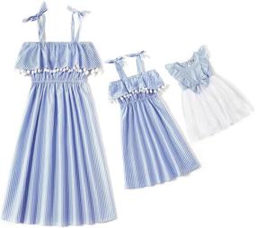 img 4 attached to 🌈 IFFEI Matching Family Outfits: Rainbow Suspender Skirt Dresses & Suits in Cotton Silk Blend - Mommy and Me Collection